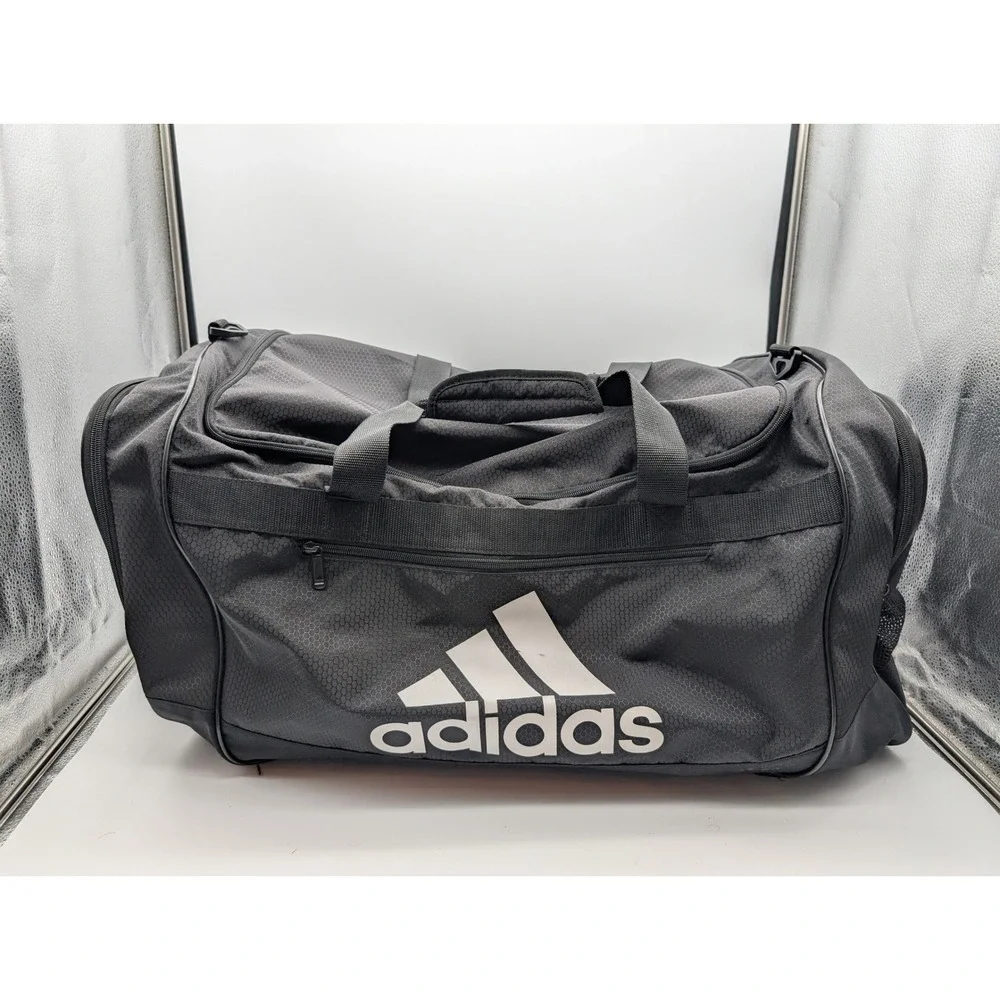 Adidas Black Honeycomb Textured Duffel Gym Bag Large Logo Zipper Pockets